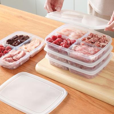 Food Grid Storage Box Four Grid Kitchen Prefabricated Vegetable Preparation Box Non-flavored Vegetable Frozen Meat Refrigerator Fresh-keeping Box