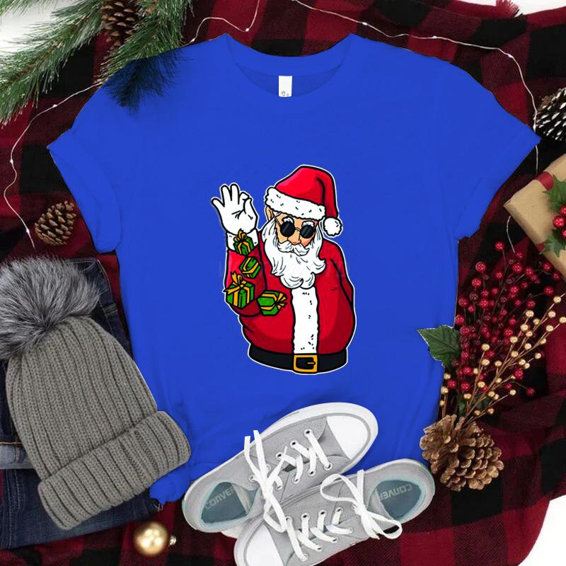 Funny Christmas Unisexs TShirts Round Neck Short Sleeve Tee Shirt Festive Holiday Tees Tops Christmas Santa Fashion Casual Tops