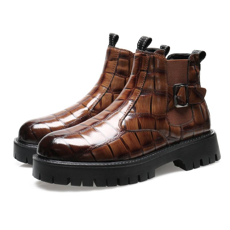 Martin Boots Casual Rubber Sole Round Head Low Top Square Heel Elastic Band British Martin Boots Large Size Men's Shoes