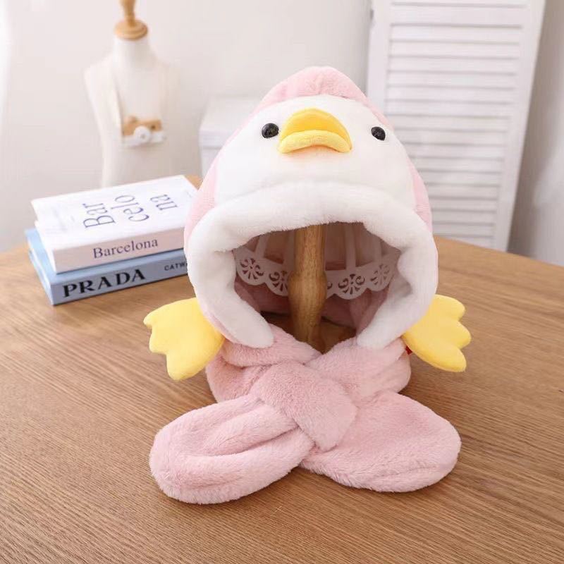 Children's Hats and Scarves Integrated Autumn and Winter Men's and Women's Fashion Hats Fleece Thickened Cute Warm Windproof Hats