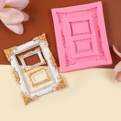 Food-Grade Silicone Silicone Photo Frame Mold Ornate Baroque Heat Resistant Fondant Cake Decoration Tool Detailed Relief