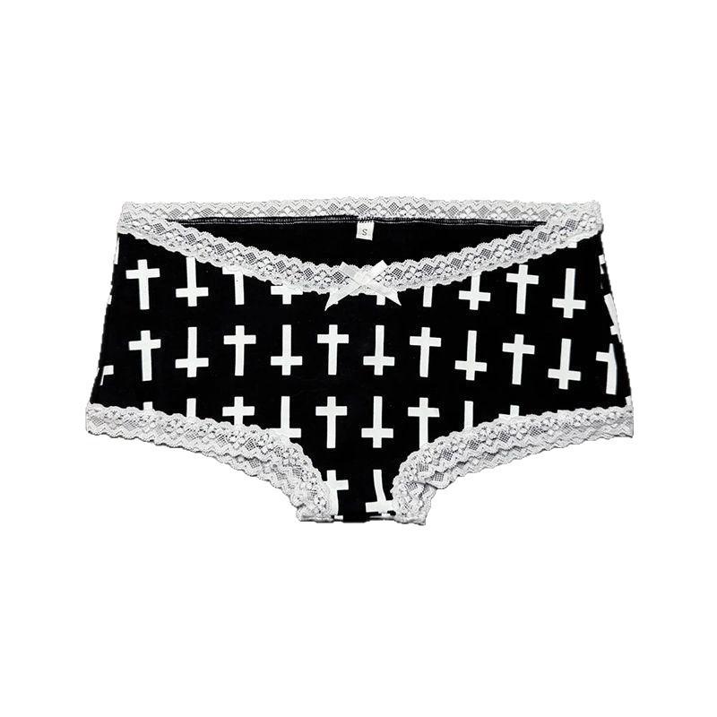 

Retro Style Cross-Print Lace-Trimmed Shorts - Comfortable Fit for Daily Wear Large чёрный