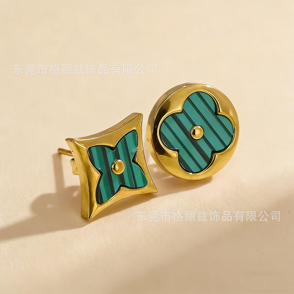 18K Gold Titanium Steel Non-Fading Four-Leaf Clover Earrings, Minimalist Women's Stud Earrings