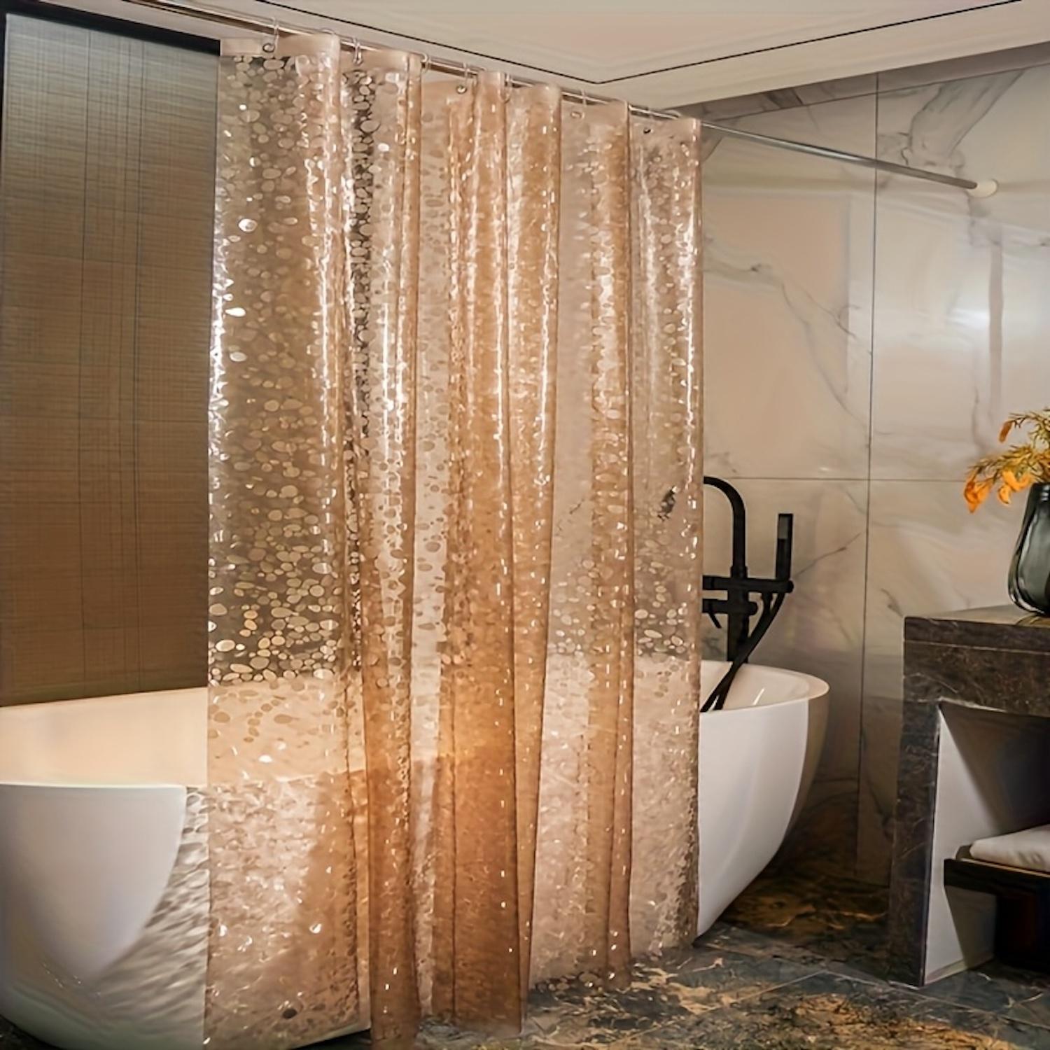 

1 шт. Коричневая шторка-вкладыш для душа с галькой, с утяжеленными магнитами и металлическими люверсами - 3D пластиковая шторка для ванной с крючками, декор для ванной 150*200CM коричневый