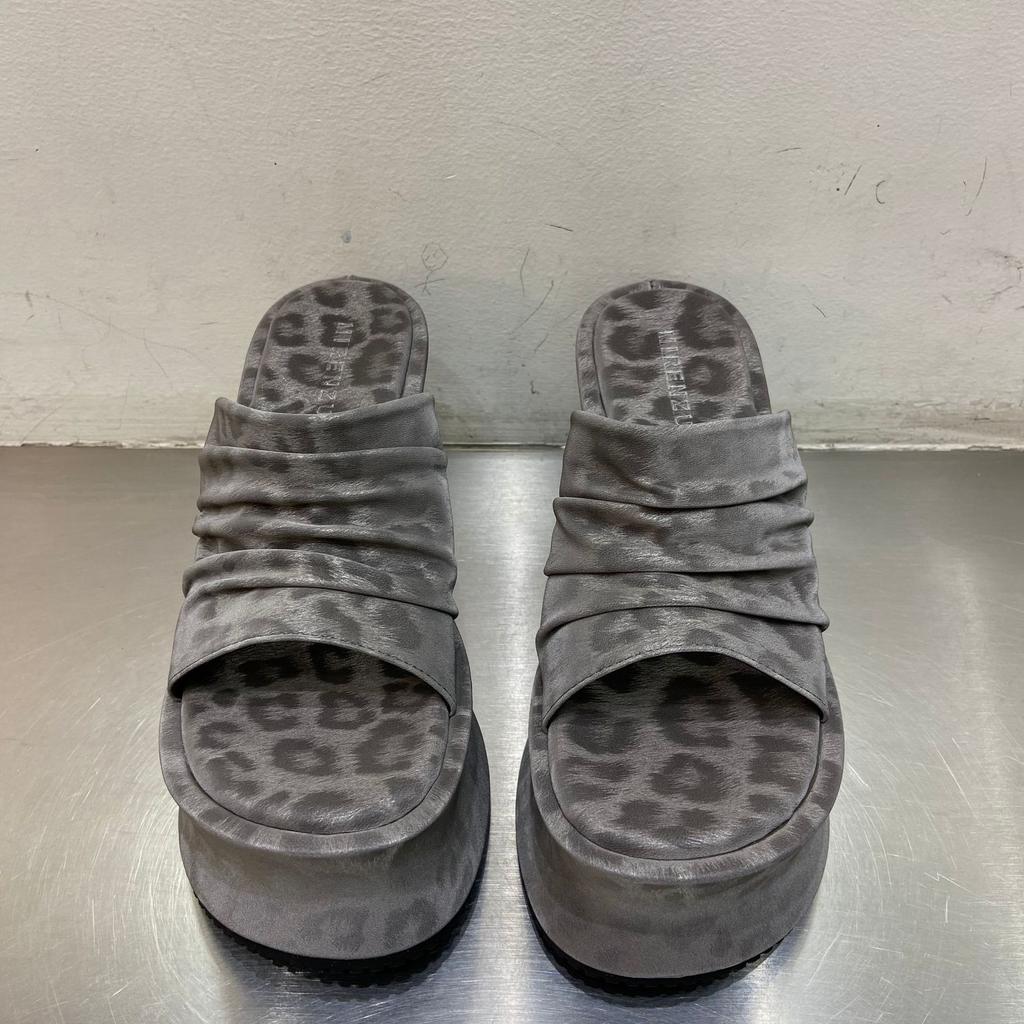 Women's Folded Leopard Print Platform Slides Thick Bottom Sandals Slip-On Summer Flats Silk Upper Cross-Border Shoes