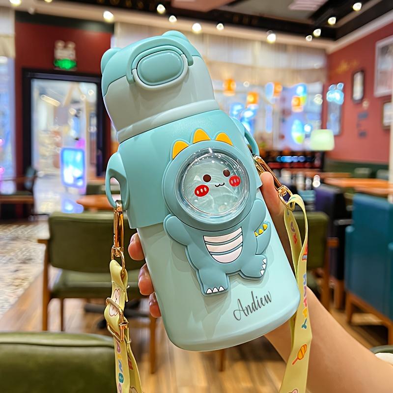 1pc Stainless Steel Insulated Water Bottle with Locking Clasp,Shoulder Strap,Leak Proof Oval Design for Hot/Cold Drinks, Hiking, Travel, Office