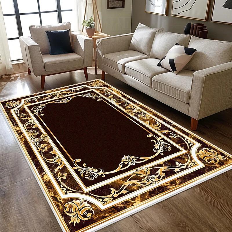 Black Gold Floral Turkish Print Carpet Living Room Sofa Area Rug Home Decor Bedside Area Rug Balcony Kitchen Table Floor Mat