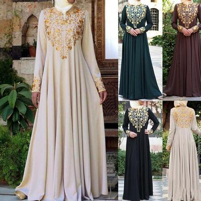 Spring Ethnic Style Long Dress Casual Middle Eastern Inspired Print