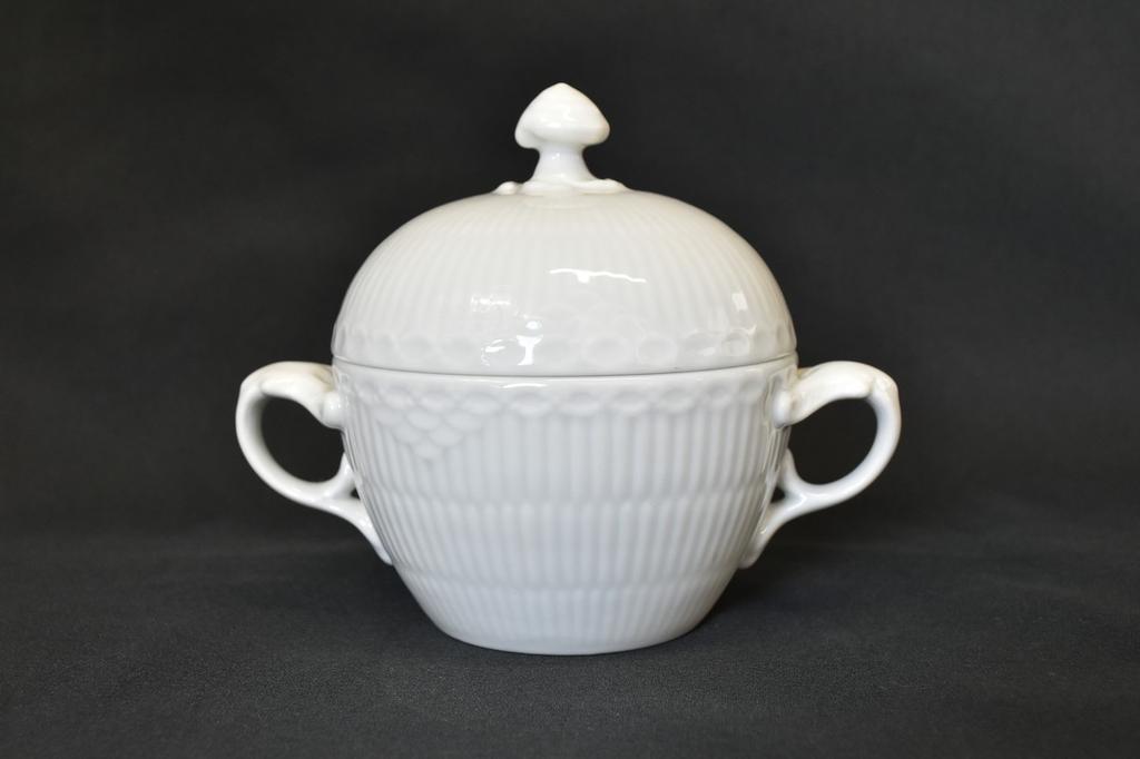 ROYAL COPENHAGEN White Fluted Half-Lace Sugar Pot Denmark Vintage Rare