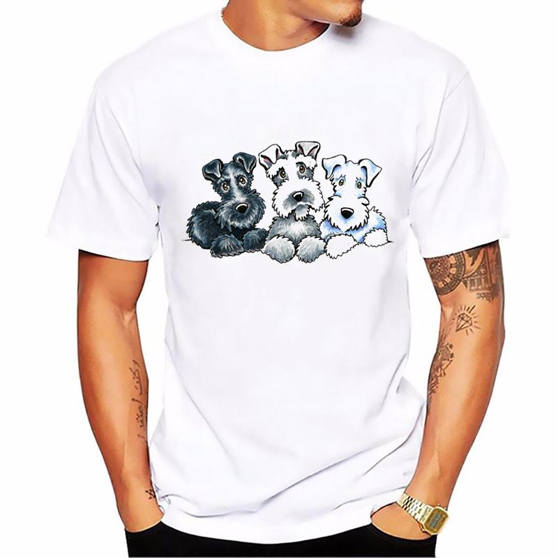 Vintage Schnauzer Animal Print Tshirt Homme Summer White Short Sleeve TShirt Funny T Shirts Dog Lover Gift Tee Summer Tops
