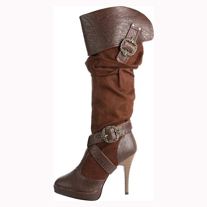 

British Style Women Boot Knee High Mature Over The Knee Boot Stiletto European American Retro Medieval Renaissance Women Shoe 35 червоно-жовто-коричневий