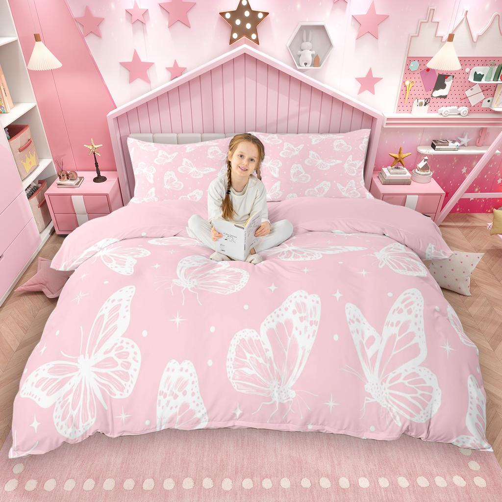 Comforter Homewish Chic Butterfly For Kids Girls 2Pcs/3Pcs Cute Watercolor Animal Bedding Set Wildlife Theme Bed Set