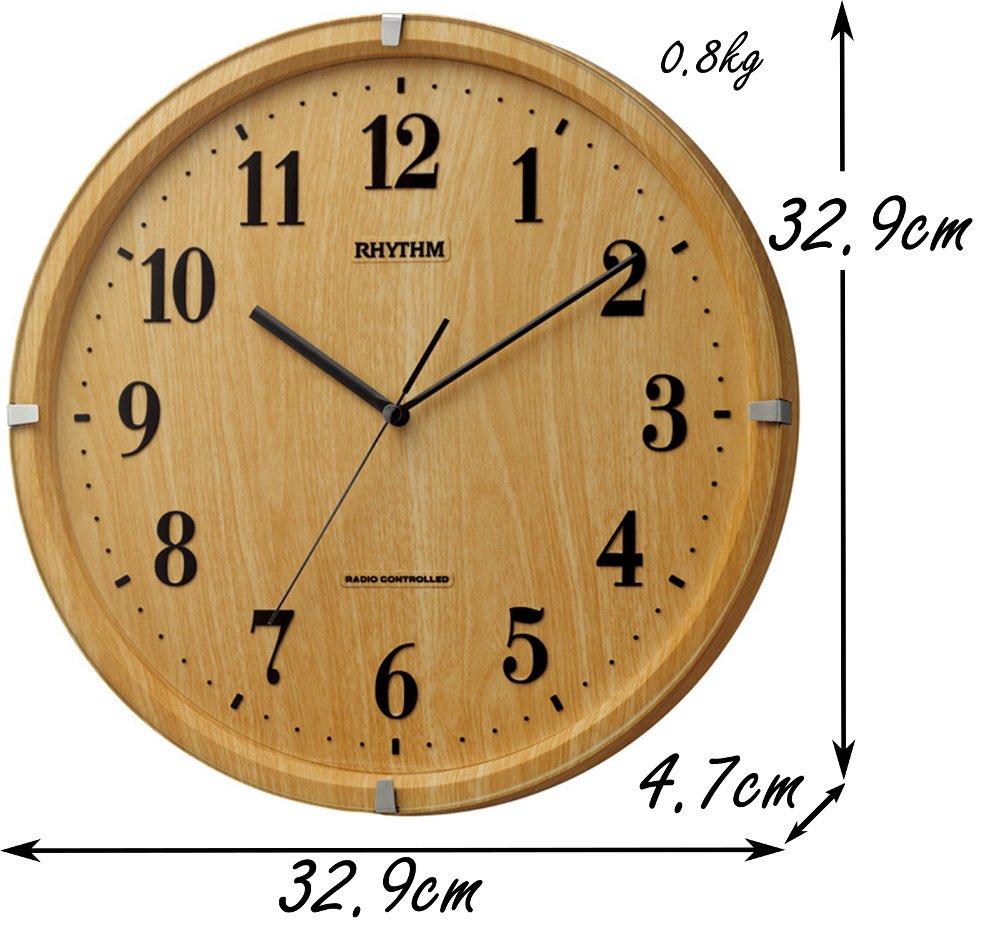 RHYTHM Radio-Controlled Analog Wall Clock with Continuous Second Hand, Brown, 32.9x4.7cm, Lively Alice Design, 8MY501SR07