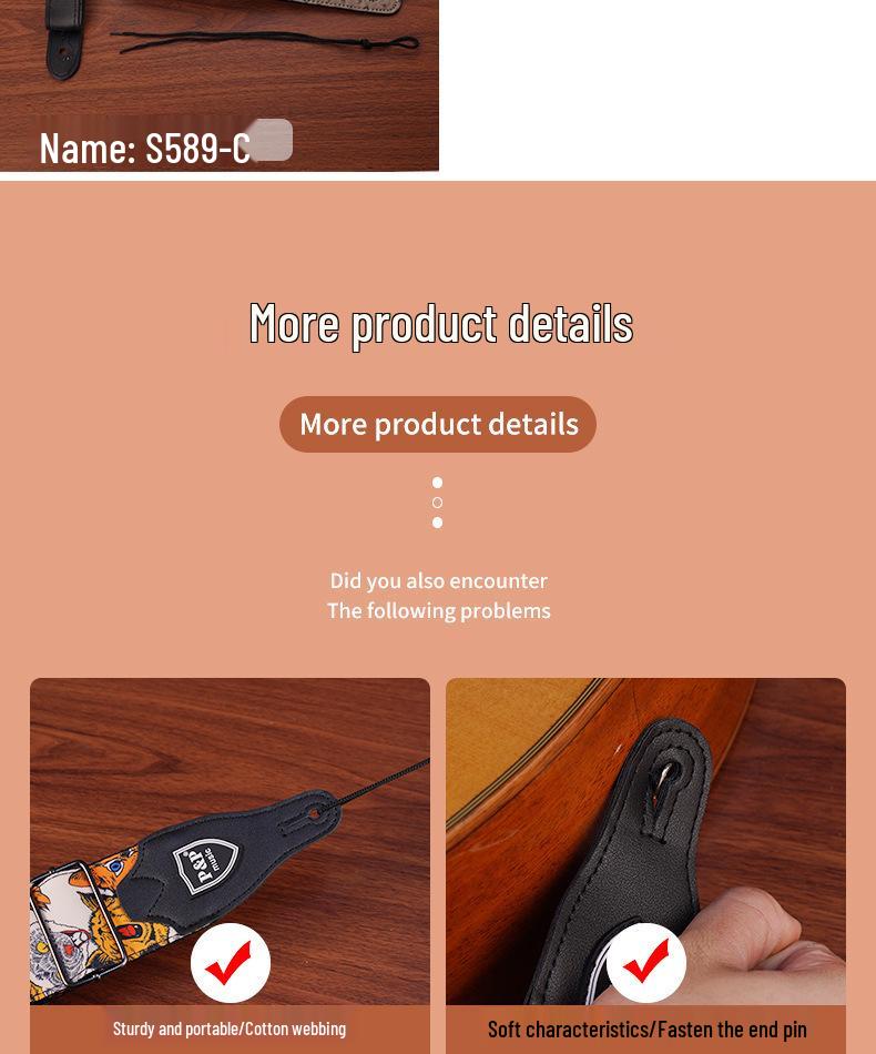 PU Leather Guitar Strap: Acoustic, Electric & Classical - No-Hole, Widened Shoulder Design