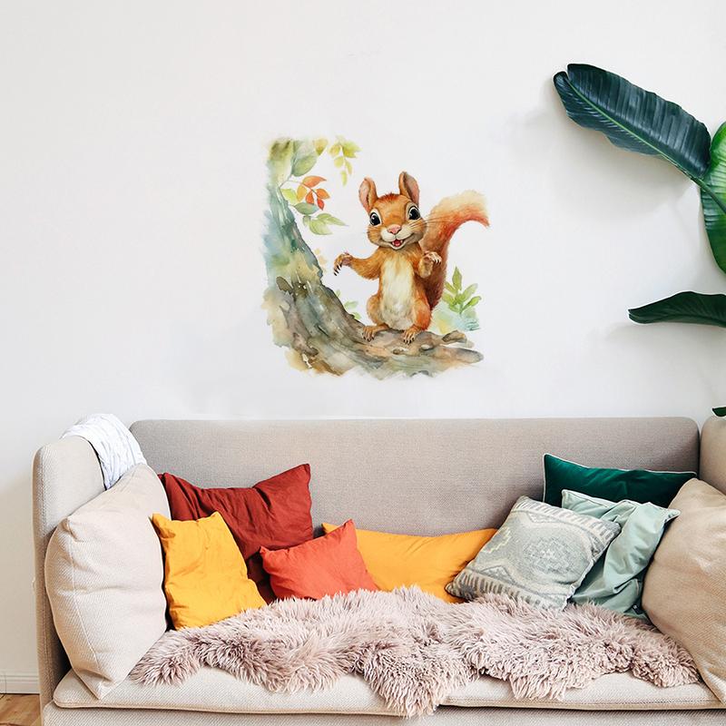 T776#Cute Squirrel Wall Sticker Kids Room Background Home Decoration Mural Living Room Wallpaper Funny Decal