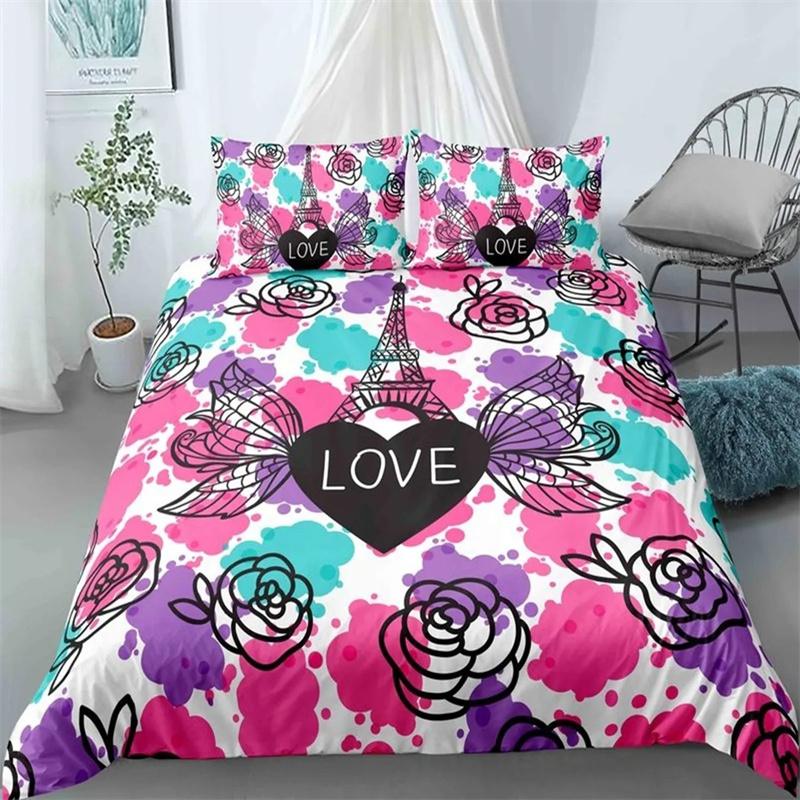 Paris Tower Duvet Cover Famous Buildings In France for Women Men Adults Pink Romantic Bedroom Decoration Polyester Quilt Cover