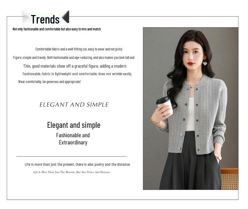 2025 Autumn/Winter Women's Thick Cable Knit Round Neck Cardigan Sweater Coat