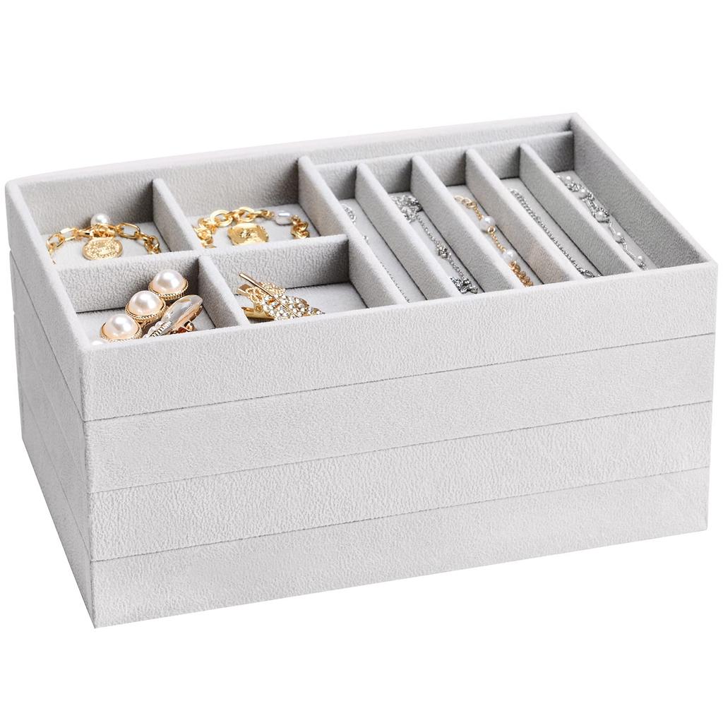 ProCase 4 Piece Jewelry Stackable Jewelry Accessory Case for Dresser Display with Grey Tray, Storage, Drawers, Dividers,