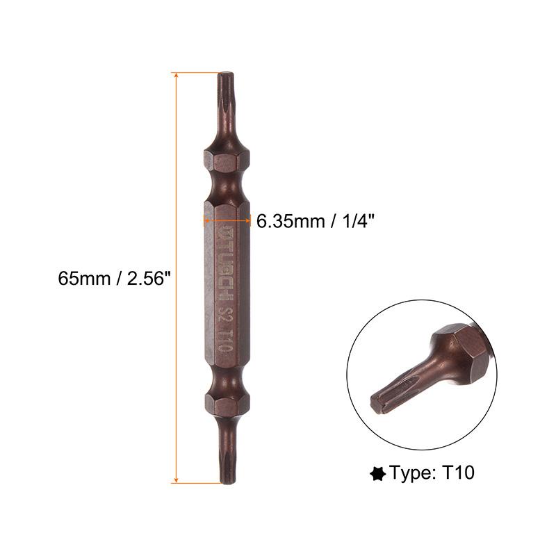

10pcs T10 T15 T20 T25 T27 T30 T40 Double Ended Torx Screwdriver Bit 65mm Precision Magnetic Hex Shank S2 Steel 1/4 Power Tools