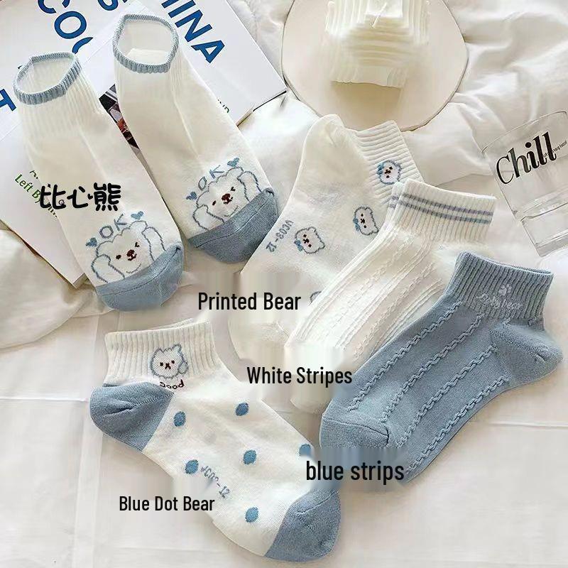 5 Pairs of Black and White Striped Mid-Calf Socks: Autumn/Winter Korean-Inspired Academy Style