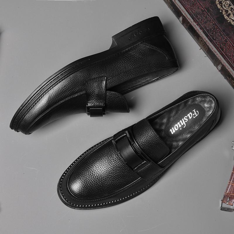 Fashion Men's Solid -Color Casual Loafers For Autumn And Winter Comfortable Soft -Soled Business Office Shoe And Metal Buckle Lazy Shoes