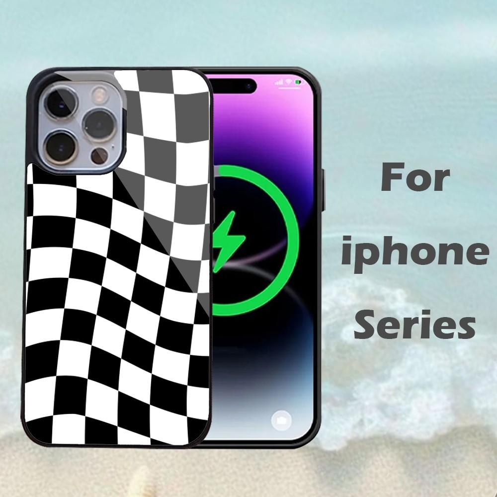 White Black Plaid Print Phone Case For IPhone 16 15 14 13 Pro Max 11 12 Mini Alex Mirror For Magsafe Wireless Charging Cover