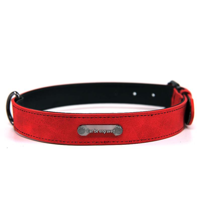 Engravable Microfiber Leather Dog Collar with Adjustable Anti-Lost Tag