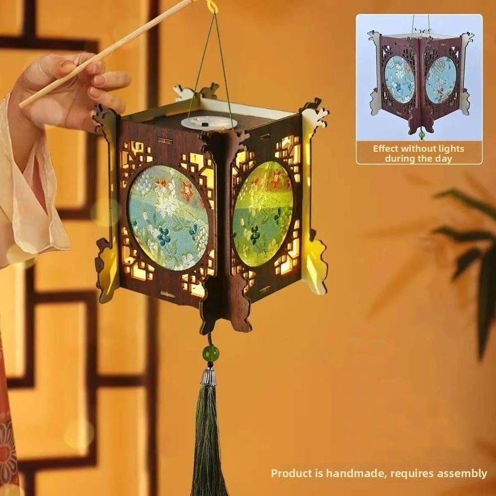Traditional Retro Lantern DIY Handmade Mid Autumn Craft Wooden Lamp Kit Kids синий