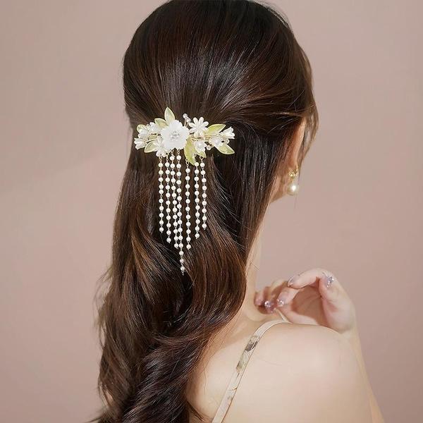 1PC Fashion Elegant Pearl Tassel Hair Claw Clips Hairpins Flower Hair Clip Headwear for Women Girls Hair Accessories