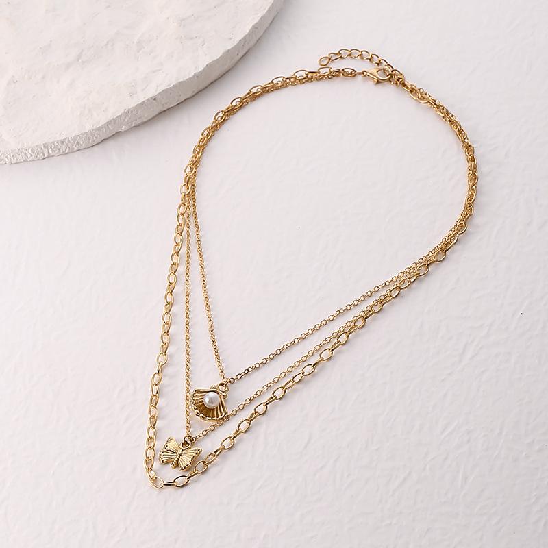 Accessories Collarbone Chain Women'S Simple Shell Imitation Pearl Butterfly Cuban Chain Collarbone Chain