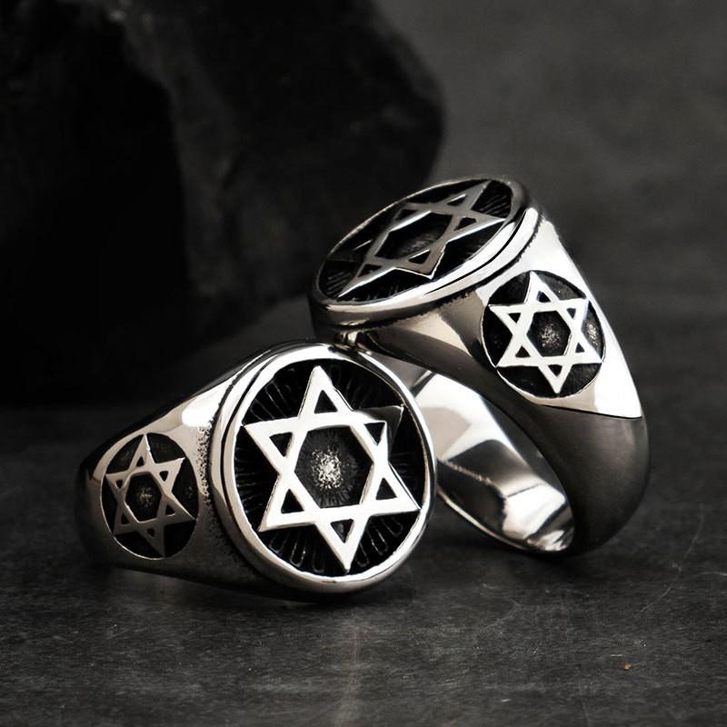 Adjustable Open Ring Men Women Vintage Star Hexagram Punk Hip Hop Fashion Plated