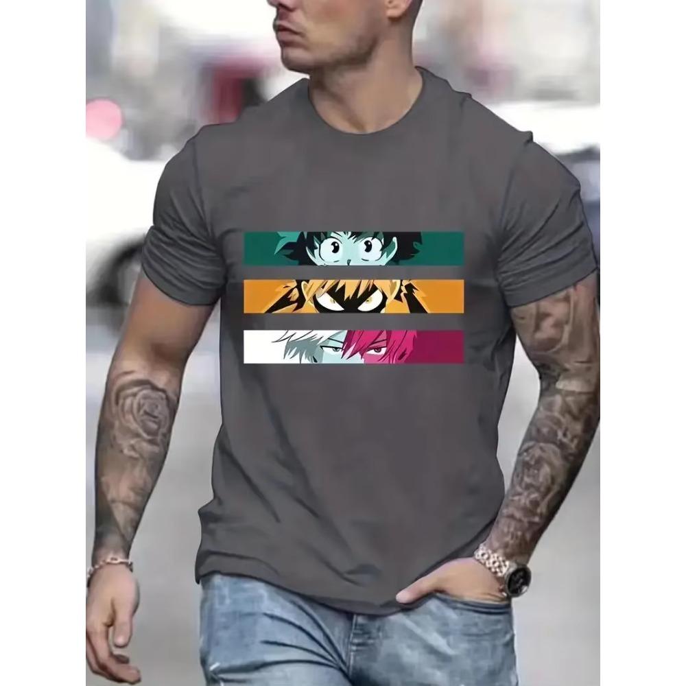 Anime Character Print Men's Graphic Design Crew Neck T-Shirt Comfortable Cotton T-Shirt Men's Clothing Top Daily Resort