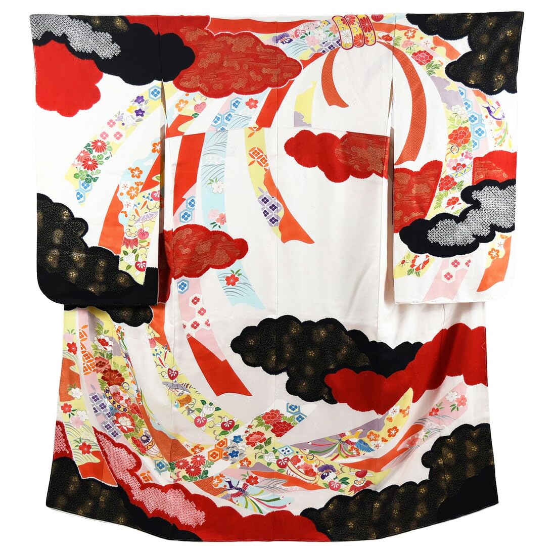 

7 років Зроблено в Японії Спеціальний Чистий Великий Хмара Колір Золота Торі Святковий Великий Тринадцятий Розкішний Хійоку 7 років Чорне Кімоно Січі-Го-Сан, Старе, чорний