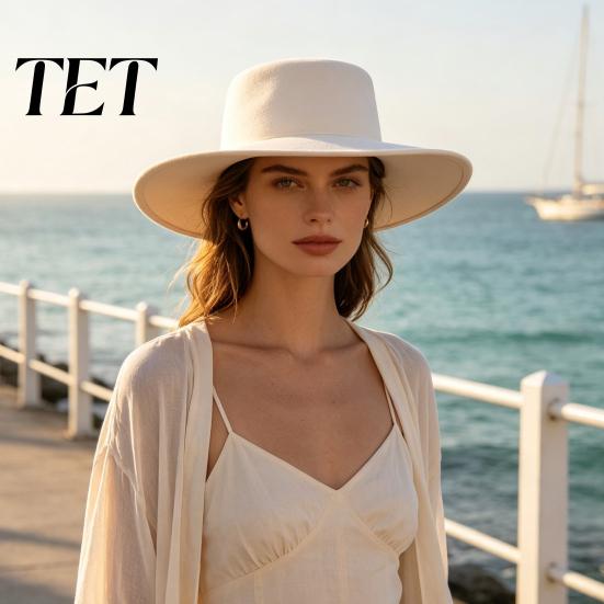 Chic Vacation Travel Hat Flat Top Fedora Hat, Wool Blend Derby Cap, Retro Jazz Polyester Warm Winter Cap Wide Brim Felt for Women, Events & Daily Wear