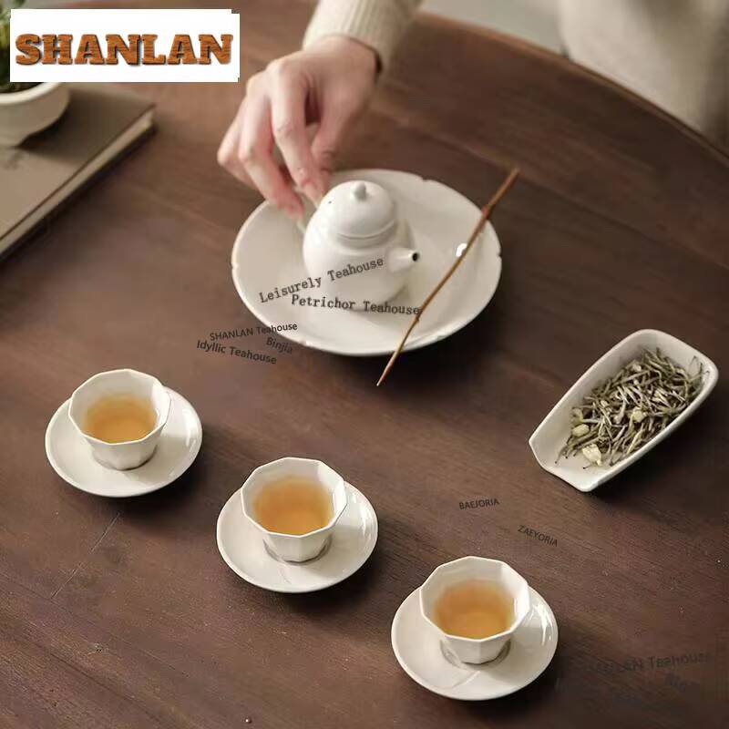 2pc/set Retro Grass Wood Gray Tea Cup Small Polygonal Master Cup Hexagonal Personal Meditation Cup Bowl Kung Fu Teaware 40ml