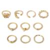 10 Pcs/Set Lady Fashion Gold Pearl Ring Jewelry Set Crystal Flower Moon Star Opening Heart Geometric Rings