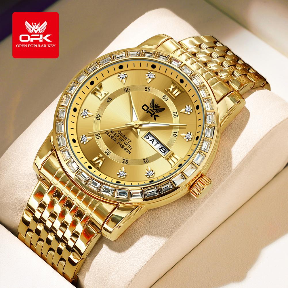 OPK 8174 Diamond Studded Dual Calendar Men's Quartz Watch