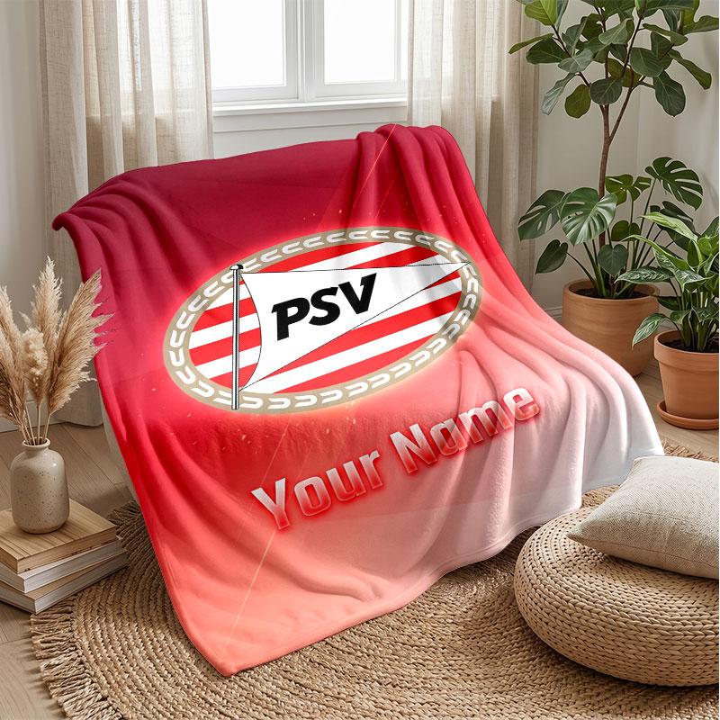 PSV Eindhoven FC Benutzerdefinierter Name Text Flanelldecke Fußball Logo Personalisierte Fleece-Wurfdecke Besonderes Geschenk für Sofa Schlafzimmer Zuhause