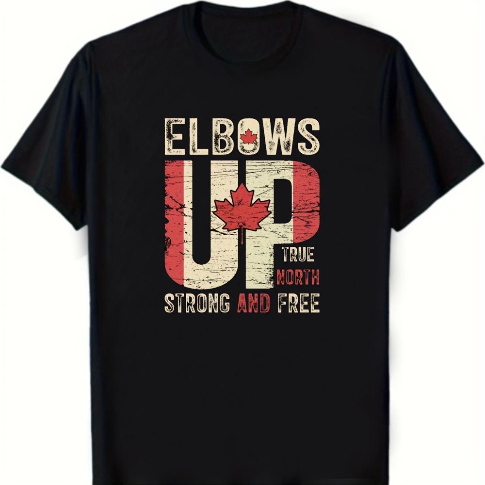 MenS Canadian Graphic TShirt Elbows Up Canada Patriotic Tee with Bold Red Maple Leaf HeavyDuty Casual Shirt for Everyday S