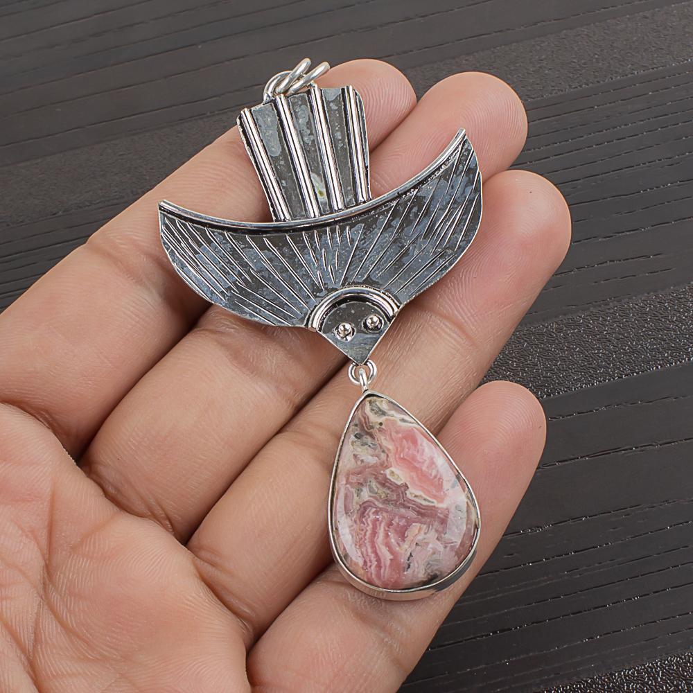 Natural Rhodochrosite Gemstone 925 Sterling Silver Jewelry Designer Pendant 2.9  AJP-2064