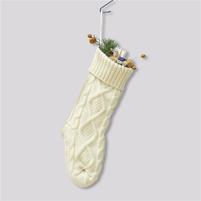 Fashion Cable Knit Christmas Stockings Solid Color Classic Hanging Gift Candy Stocking for Fireplace Xmas Tree