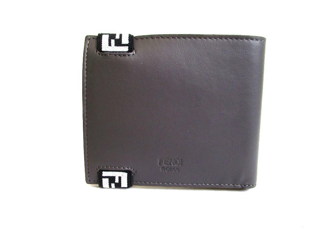 Authentic FENDI Gray Red Leather Bifold Bil Wallet Compact Wallet #b175  Certified - Refurbished