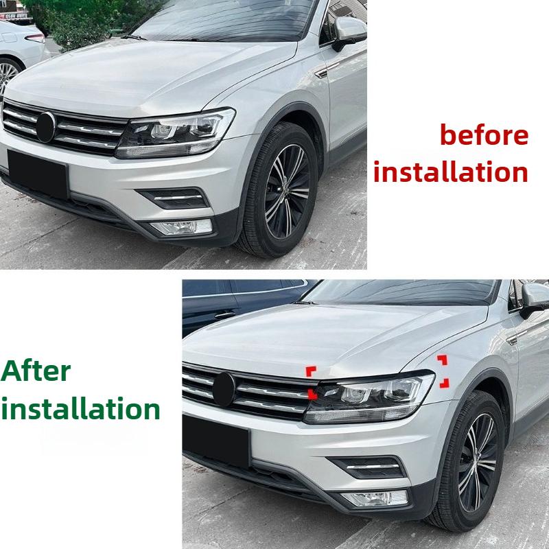 2ks Černé Krycí lišty předních světlometů Oční víčka pro Volkswagen Tiguan MK2 2017 2018 2019 2020