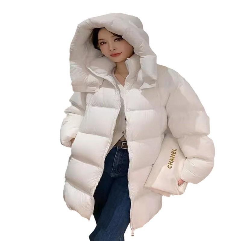 2024 winter new puff soft waxy hooded high-end thickened white duck down light warm down jacket Korean version of women's tide