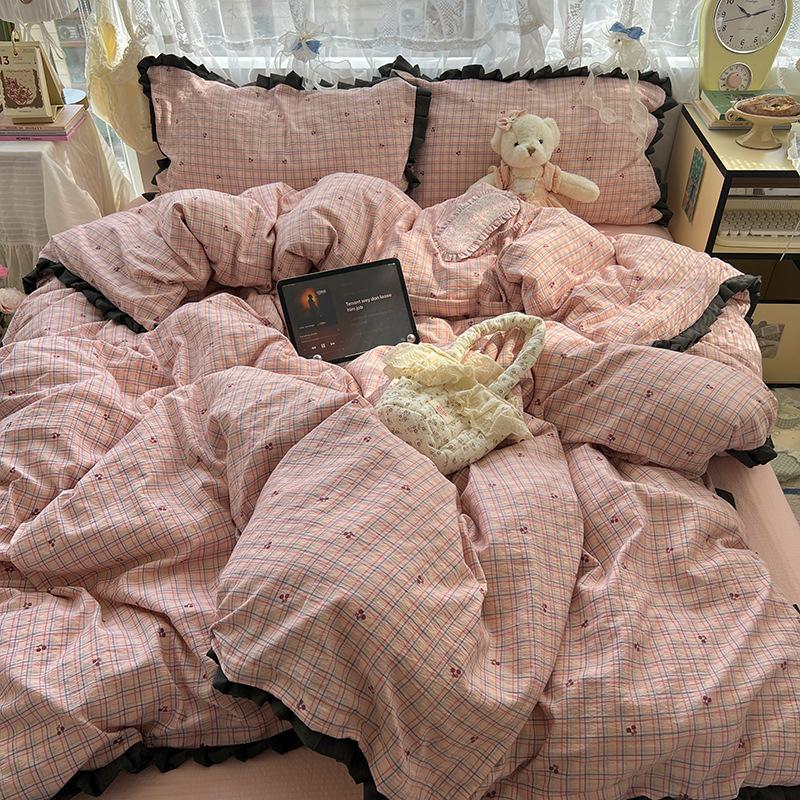 insA Cotton Bed Four-piece Set Pure Cotton New Maternal and Infant Grade Bed Sheet Quilt Cover Student Dormitory Three-piece Set