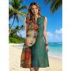 Women's Sleeveless -Neck -Line Midi Dress - Split Neck Beach Dress with Artistic Print