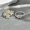 2 Pcs Trendy Sweet Pastel/Yellow Enamel Flower Ring Set Multi-Flower Open Ring For Women Vacation & Casual Wear