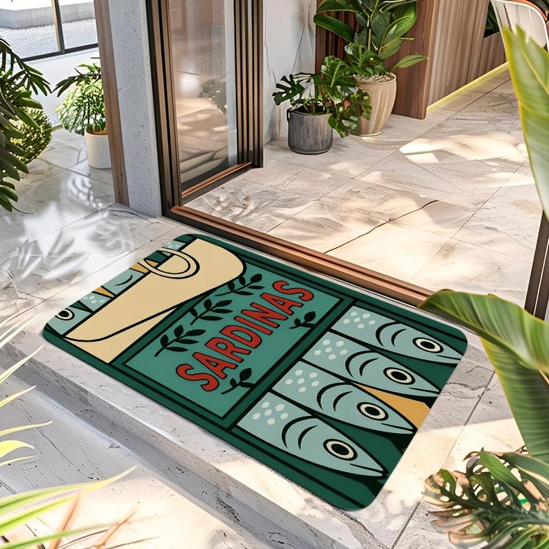 Creative Sardine Can Print Doormat Nautical Coastal Entryway Rug Funny Kitchen/Bathroom Mat Non-Slip Absorbent Welcome Mat 40cm x 60cm