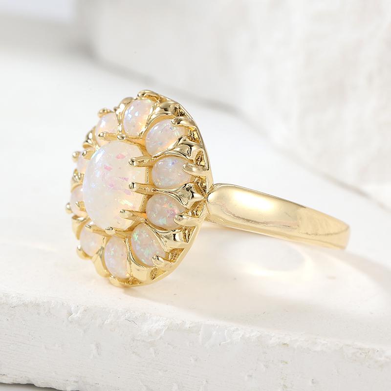 Dazzling Inlaid Imitation Opal Flower Women's Ring Trendy Gold Color Geometry Daily Wear Party Jewelry Anniversary Gift