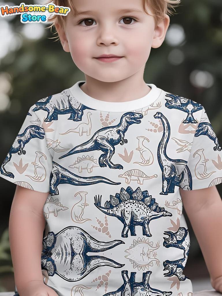 Boys Clothes Dinosaur Colorful Cartoon 3D Print Boys' T-Shirt Summer Short Sleeve Tops O-Neck Outdoor Casual Children's Clothing